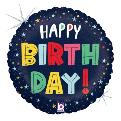 Betallic Holographic Microfoil 22cm (9") Birthday Colorful Stars - Air fill (unpackaged)