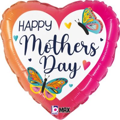 Betallic Foil Heart 45cm (18") Mother's Day Colorful Butterflies