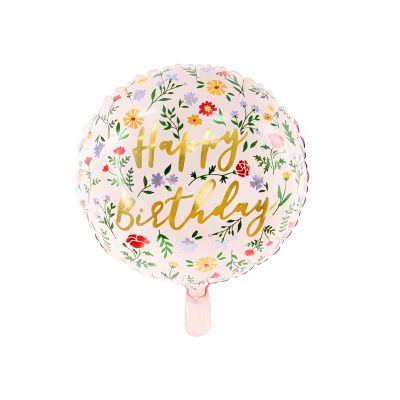 Party Deco Foil Matte Cursive Happy Birthday Floral Pink 35cm