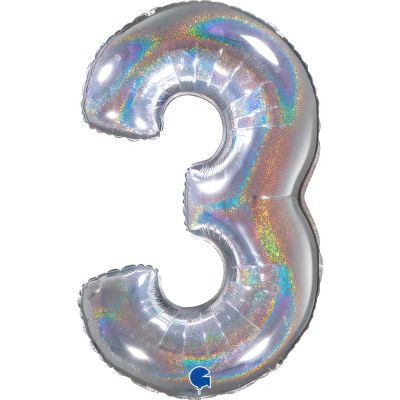 Grabo Foil 66cm (26") Mid-Size Glitter Holographic Number 3