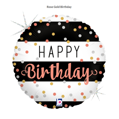 Betallic Microfoil 22cm (9") Holographic Rose Gold Birthday - Air fill (unpackaged)