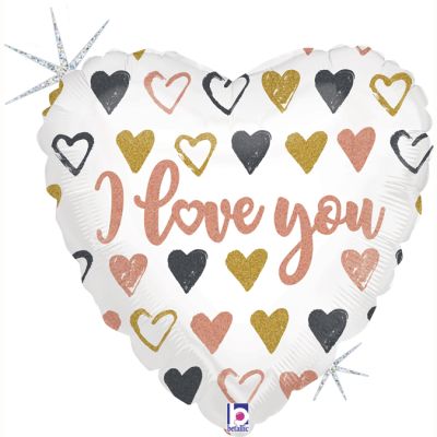 Betallic Holographic Microfoil 22cm (9") Rose Gold Hearts I Love You - Air fill (unpackaged)