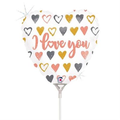 Betallic Holographic Microfoil 22cm (9") Rose Gold Hearts I Love You - Air fill (unpackaged)