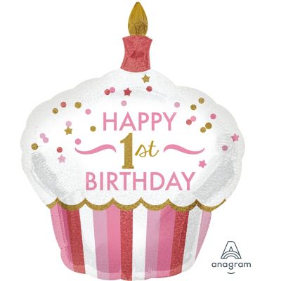Anagram Foil Holographic Shape 1st Birthday Girl Cupcake (73cm x 91cm)