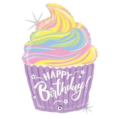 Betallic Holographic Foil Shape 68cm (27") Pastel Birthday Cupcake