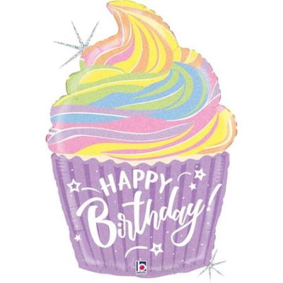 Betallic Holographic Foil Shape 68cm (27") Pastel Birthday Cupcake