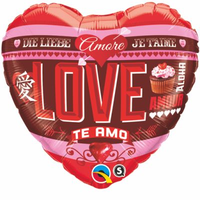 Qualatex Foil Heart 45cm (18") Love in Many Languages 