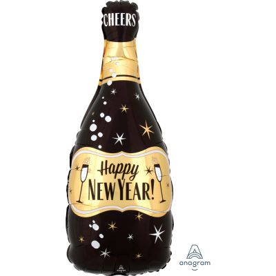Anagram Foil Shape HNY Gold & Black Bubbly Bottle (2 side print) (25cm x 66cm)
