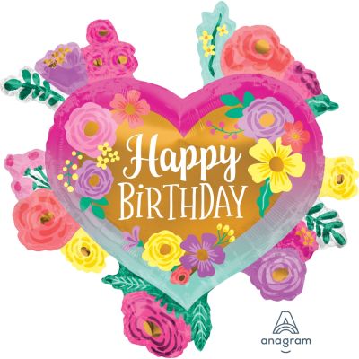 Anagram Foil Shape Happy Birthday Painted Flowers (68cm x 68cm)