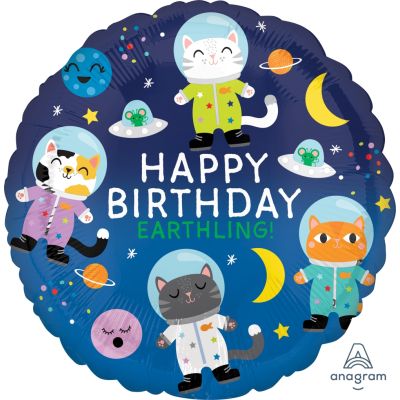 Anagram Foil 45cm (18") Happy Birthday Space Cats 