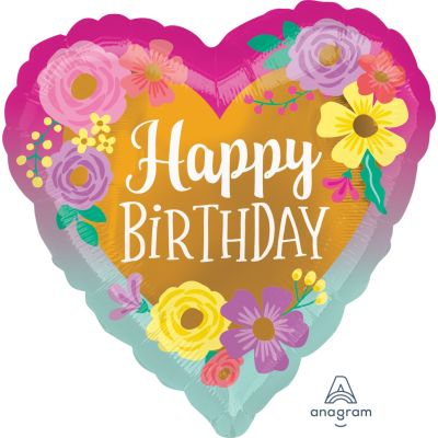 Anagram Foil 45cm (18") Happy Birthday Painted Flowers