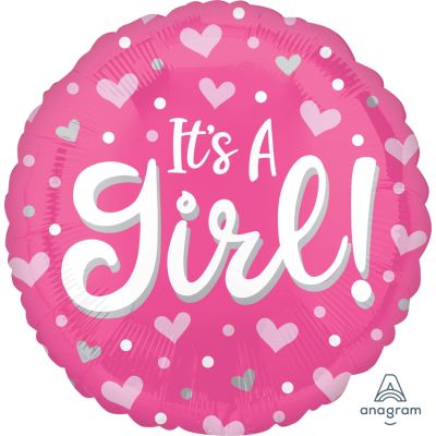 Anagram Foil 45cm (18") It's A Girl Heart & Dots