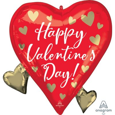 Anagram Foil Shape Happy Valentine's Day Floating Gold Hearts (50cm x 55cm)