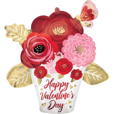 Anagram Foil Shape Satin Happy Valentine's Day Painted Flowers (66cm x 66cm)