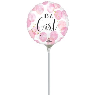 Anagram Microfoil 22cm (9&quot;) Baby Girl Pink Watercolor - Air fill (unpackaged)