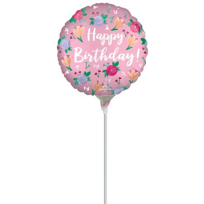 Anagram Microfoil 22cm (9&quot;) Satin Peony Happy Birthday - Air fill (unpackaged)