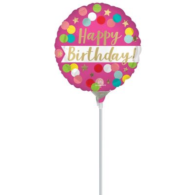 Anagram Microfoil 22cm (9") Satin Happy Birthday Pink Confetti - Air fill (unpackaged)
