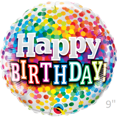 Qualatex Micro-Foil 22cm (9") B'day Rainbow Confetti (Air Fill & Unpackaged)
