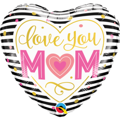 Qualatex Foil Heart 45cm (18") Love You Mum Stripes