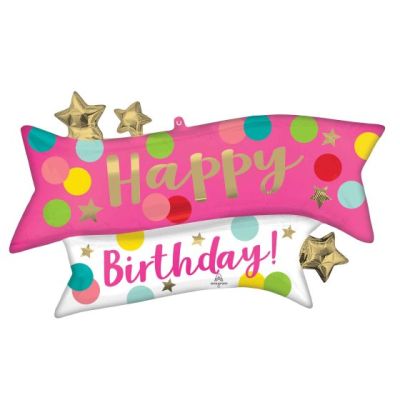 Anagram SuperShape Foil Happy Birthday Pink Confetti (96cm x 58cm)