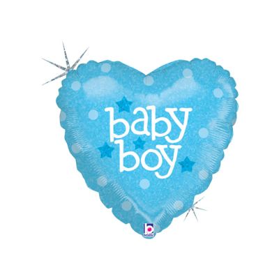 Betallic Microfoil 22cm (9") Holographic Baby Boy Heart - Air fill (unpackaged)