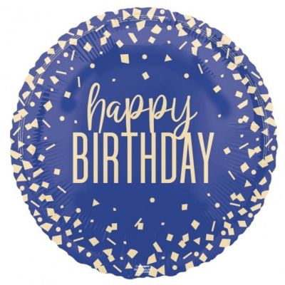 Unique Foil 45cm (18") Navy Blue Confetti Happy Birthday