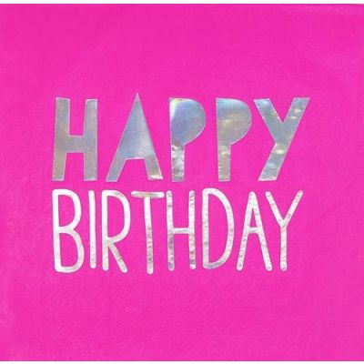 Unique P16 Lunch Napkin Neon Pink Happy Birthday