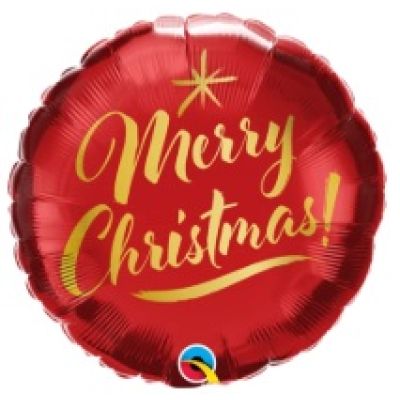 Qualatex Foil 45cm (18") Round Christmas Gold Script Red