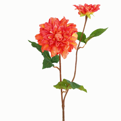Dahlia 2 Flower Stem (Orange) Natural Touch 62cm