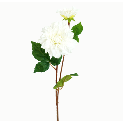 Dahlia 2 Flower Stem (White) Natural Touch 62cm