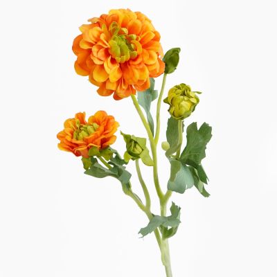 Dahlia Waterlily, 2 Flower, 3 Bud Stem (Orange) Natural Touch 53cm