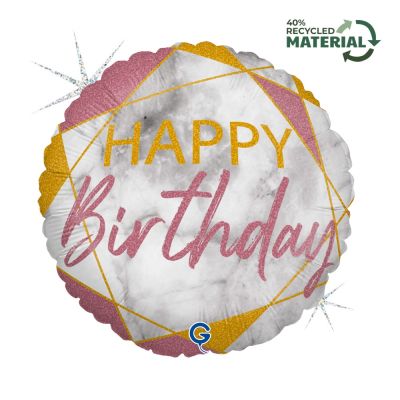 Grabo Foil Round 45cm (18") Rose Gold Marble Happy Birthday