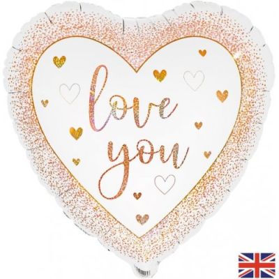 Oaktree Foil 45cm (18") Love You Hearts Rose Gold Holographic