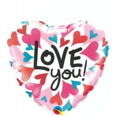 Qualatex Foil Heart 45cm (18") Love You Converging Hearts