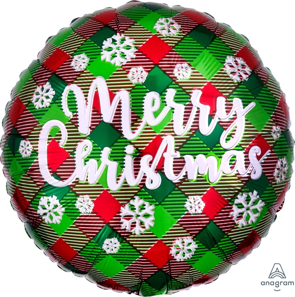 PLAID MERRY CHRISTMAS STANDARD 17" FOIL BALLOON BY ANAGRAM